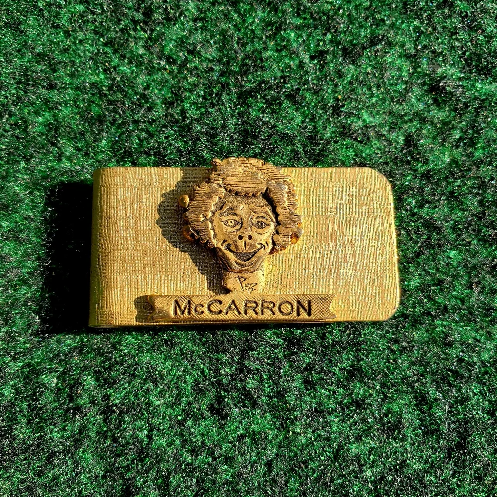 Chris McCarron Money Clip Gold Tone Artist Signed VTG Horse Jockey Hall Of Fame